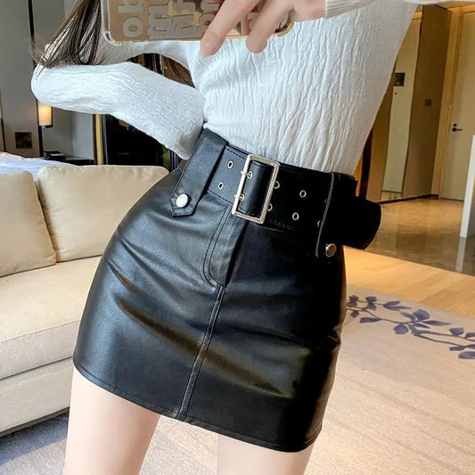 skirt women  2022  korean fashion clothing  Solid  Button  Above Knee, Mini  vintage leather  black skirt  Regulai Fit