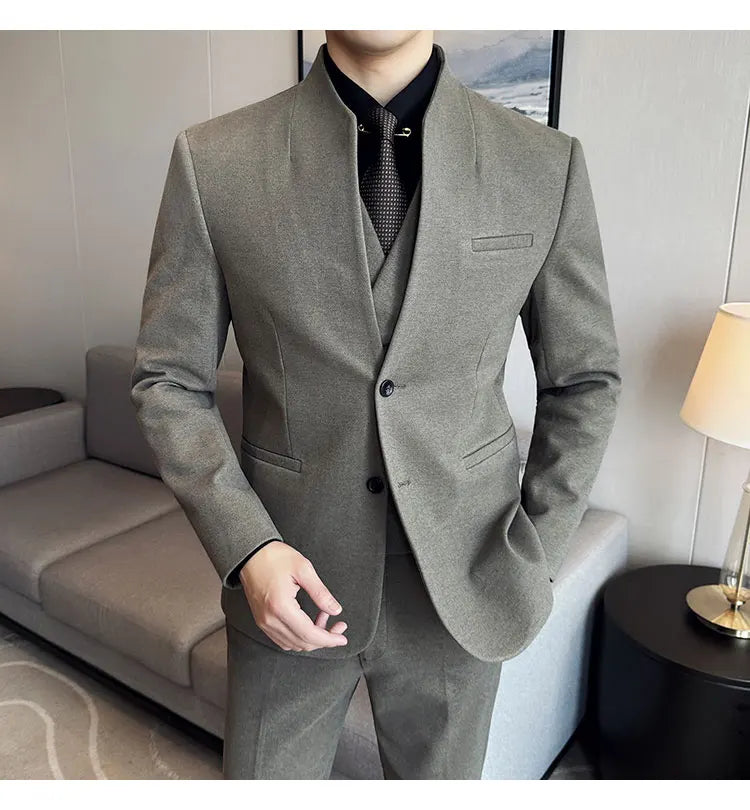 Korean Style Men's Suit Set Slim Fit Business Suit Wool Blazer Two-piece set Elegant Social Formal Men's Clothing 5XL-M