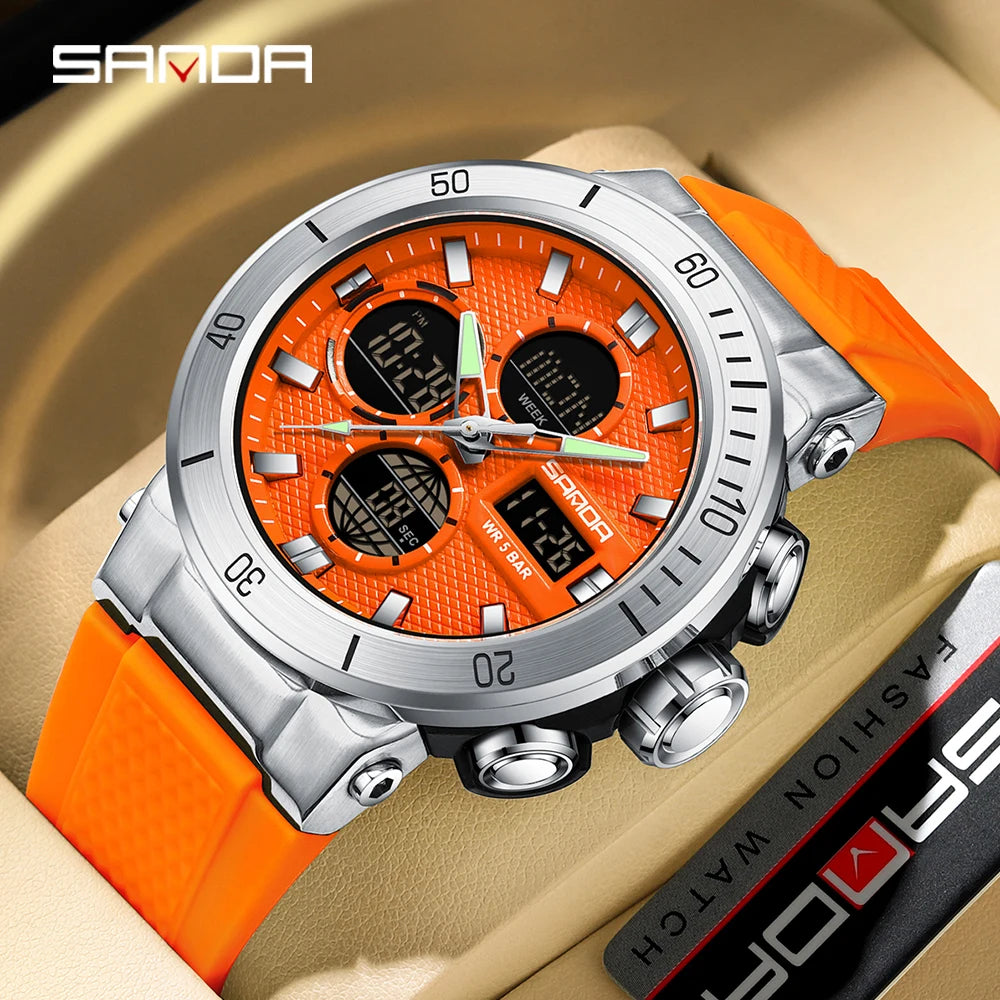 Fashion SANDA 2025 Top Brand 6191 Men New Countdown Stopwatch Waterproof Light Electronic Alarm Clock Time Led Digital Watches