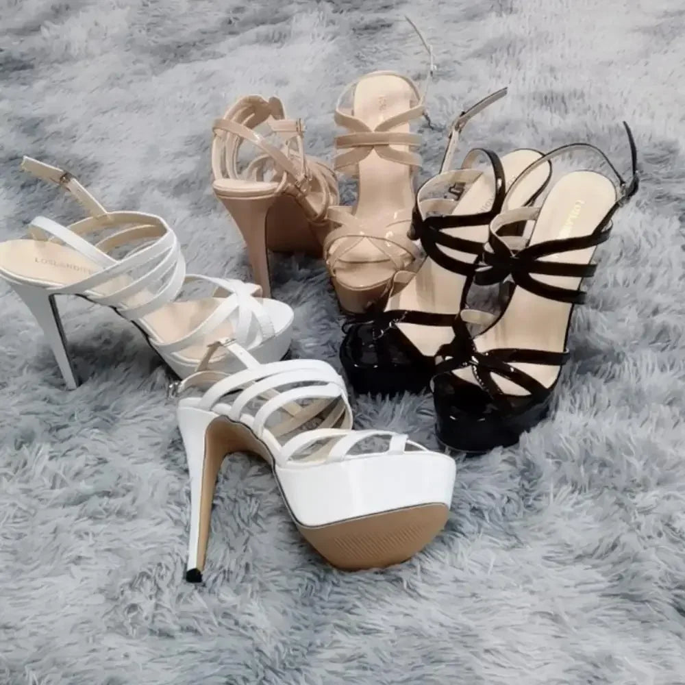 Women Sandals Sexy Pumps Nightclub Ultra Fashion 14cm Super High Heels Platform Ankle Strap Sandals Bride Shoes Large Size 44