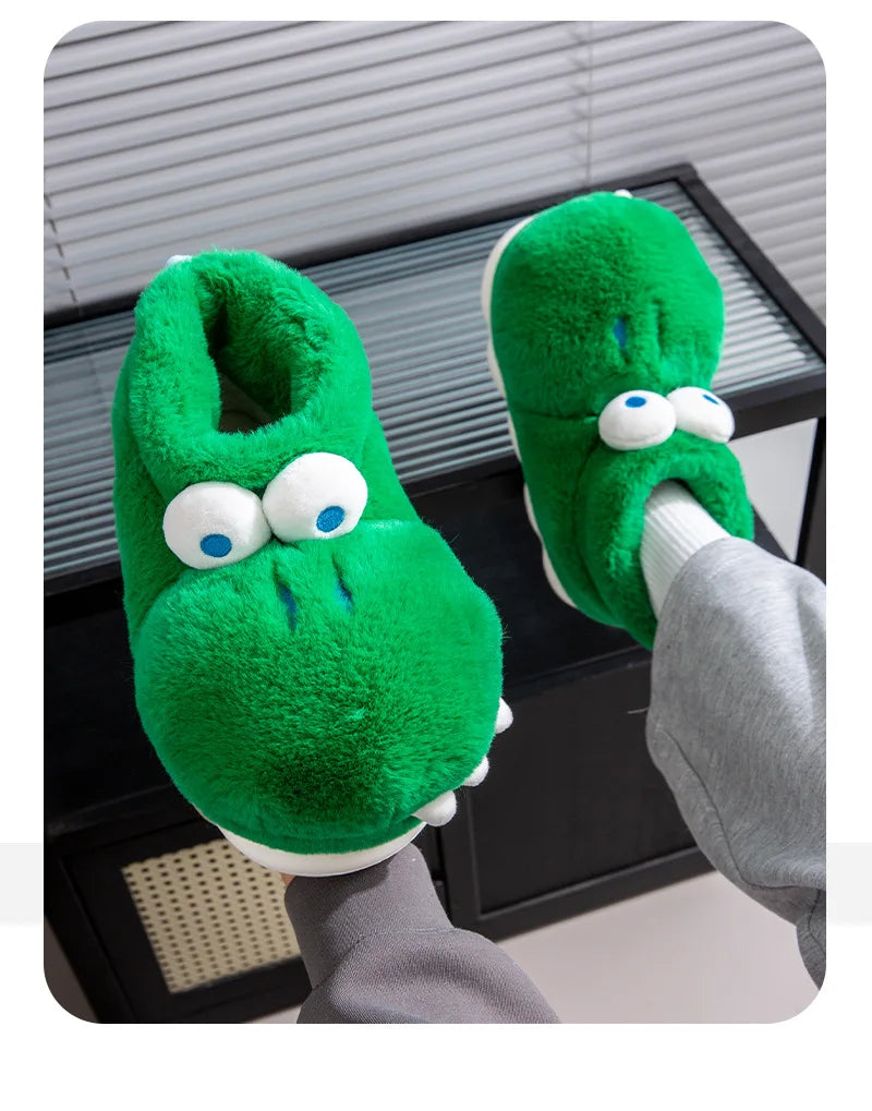 Unisex Men's Cartoon Animal Furry Bedroom Boot Shoes Warm Novelty Outdoor Slipper with Grippers New Adults Fun Alligator Slipper