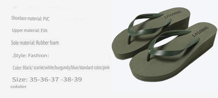 EOFK Women Flip Flops Wedges Casual Shinny Beach 3.5 Cm Height PVC Solid Summer Outside Slippers Soft Shoes