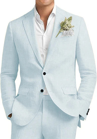 Elegant Men's linen Suits Notched Lapel 2 Pieces Blazer and Pants Set Classic Tuxedo Suits for Men Wedding Dresses Business