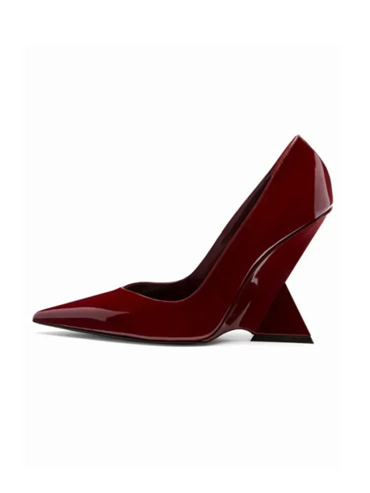 Summer 2024 New High Heels Thick Sole Thick Heel Lacquer Leather Shallow Mouth Pointed Fashion Sexy Women's Oversized Shoes
