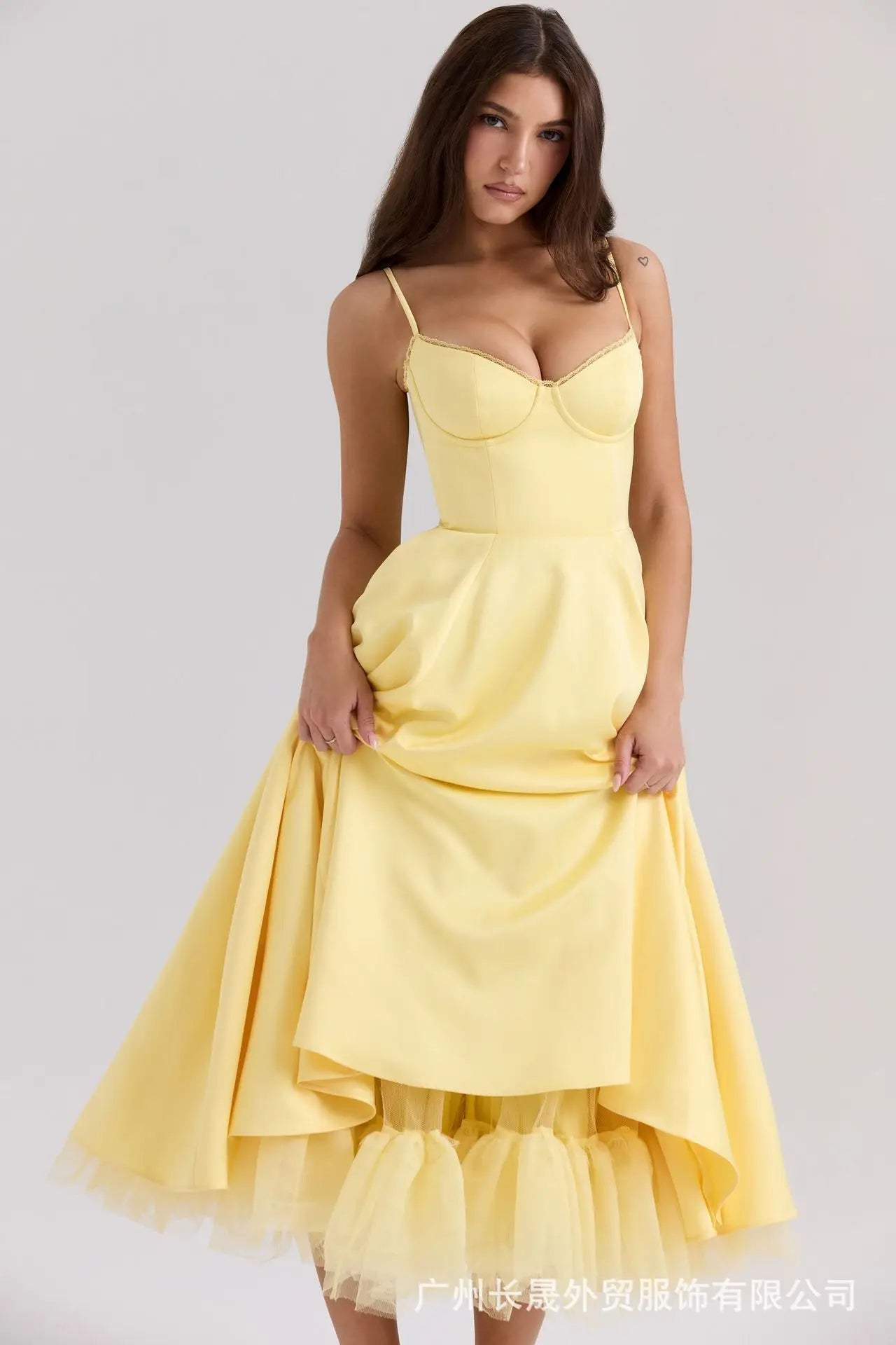 2026 Spring/summer High End Satin Strapless Heavy Industry French Waist Strap Sexy Hot Girl Medium Long Dress Women Elegant