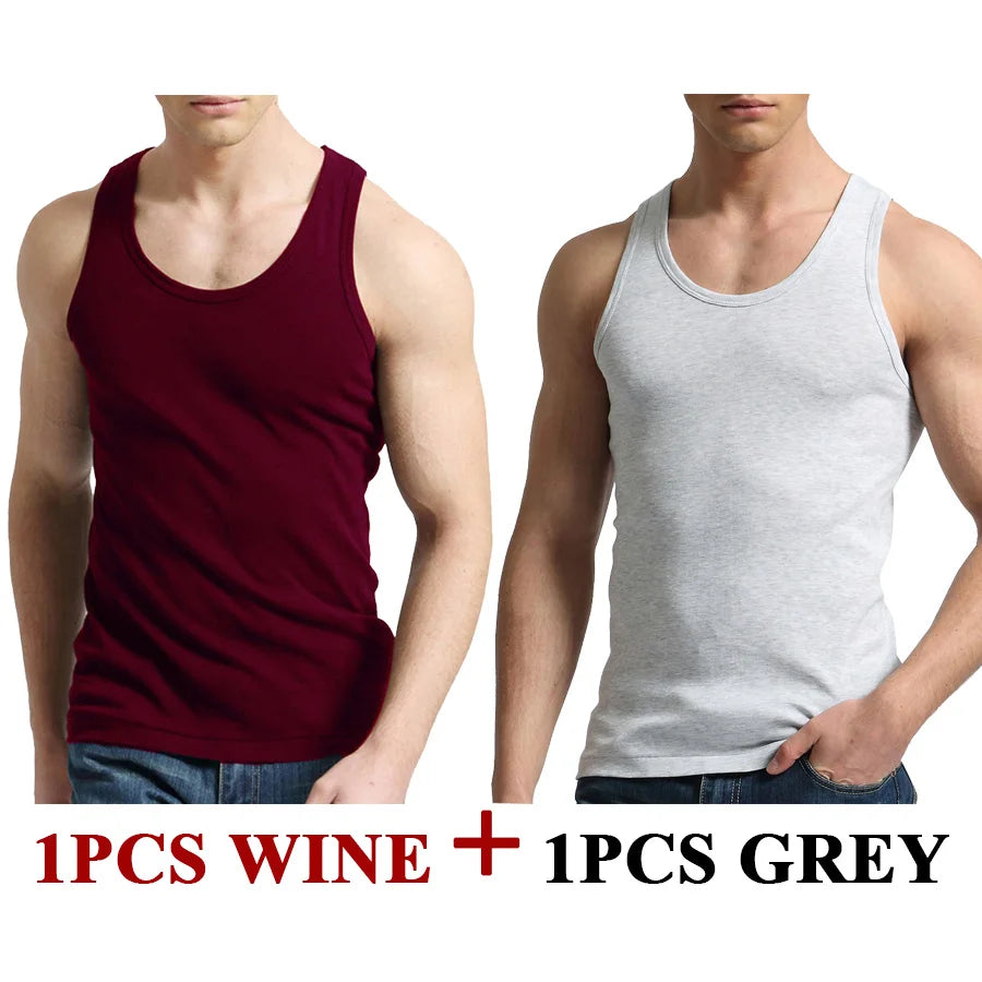 Tank Tops Men Fitness Cool Summer 100% Cotton Vest Male Sleeveless Tops Gym Slim Casual Undershirt Mens Gift 10 Colors 1PCS