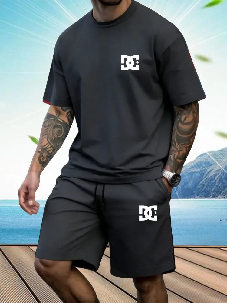 New Men's Sportswear Short Sleeved T-shirt and Sports Shorts Summer Casual Jogging Pants Set Men's Two-piece Set