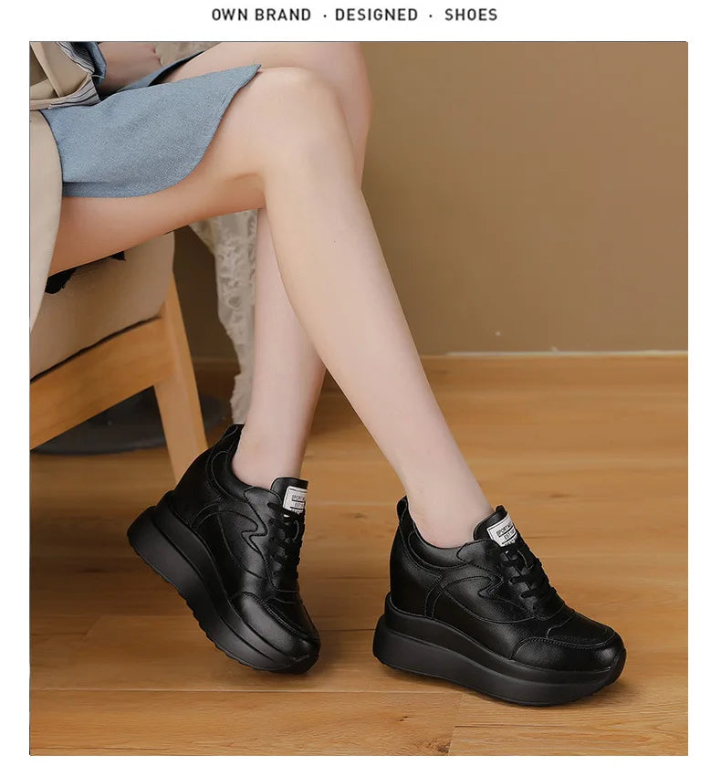 Women's Sneakers Genuine Leather Womens Casual Shoes Thick Sole Increase Height 10cm Women Sneakers Breathable Shoes Botas Mujer