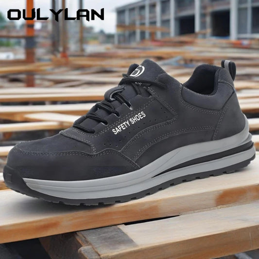 Oulylan Wear Resistant Anti Puncture Sneakers Male Steel Toe Labor Shoes For Work Outdoor Anti Skid Breathable Safety Boots