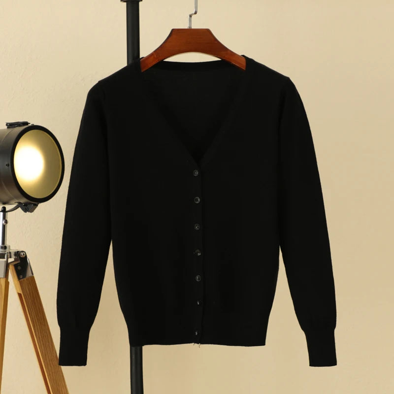 Korean Fashion Black Cropped Blouses Cardigan Female Clothing Sweaters Jersey Long Sleeve Top Women's Coat Spring 2025 Style