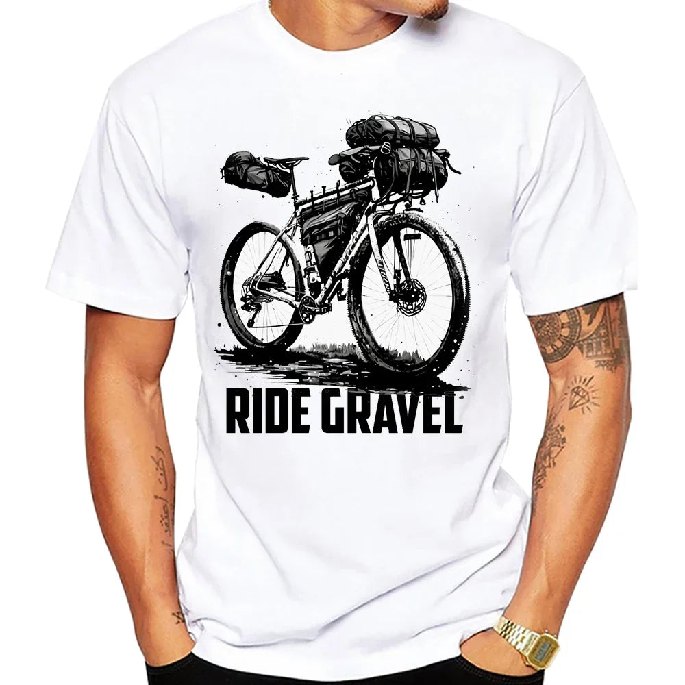 Travel On Gravel Bikepacking Print T-Shirt Summer Men Short Sleeve Funny Bicycle Sport Boy Tops Anatomy Bike Cycling Casual Tees