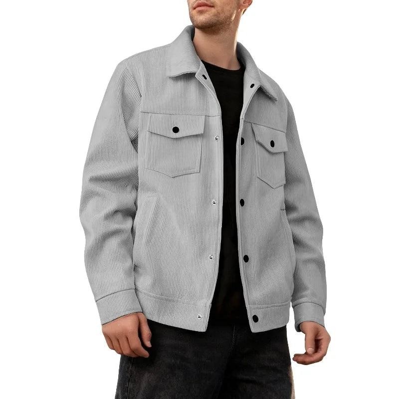 Men's Corduroy Trucker Jacket Casual Button Down Long Sleeve Lapel Collar Pocketed Coat for Daily Wear Streetwear Outfits