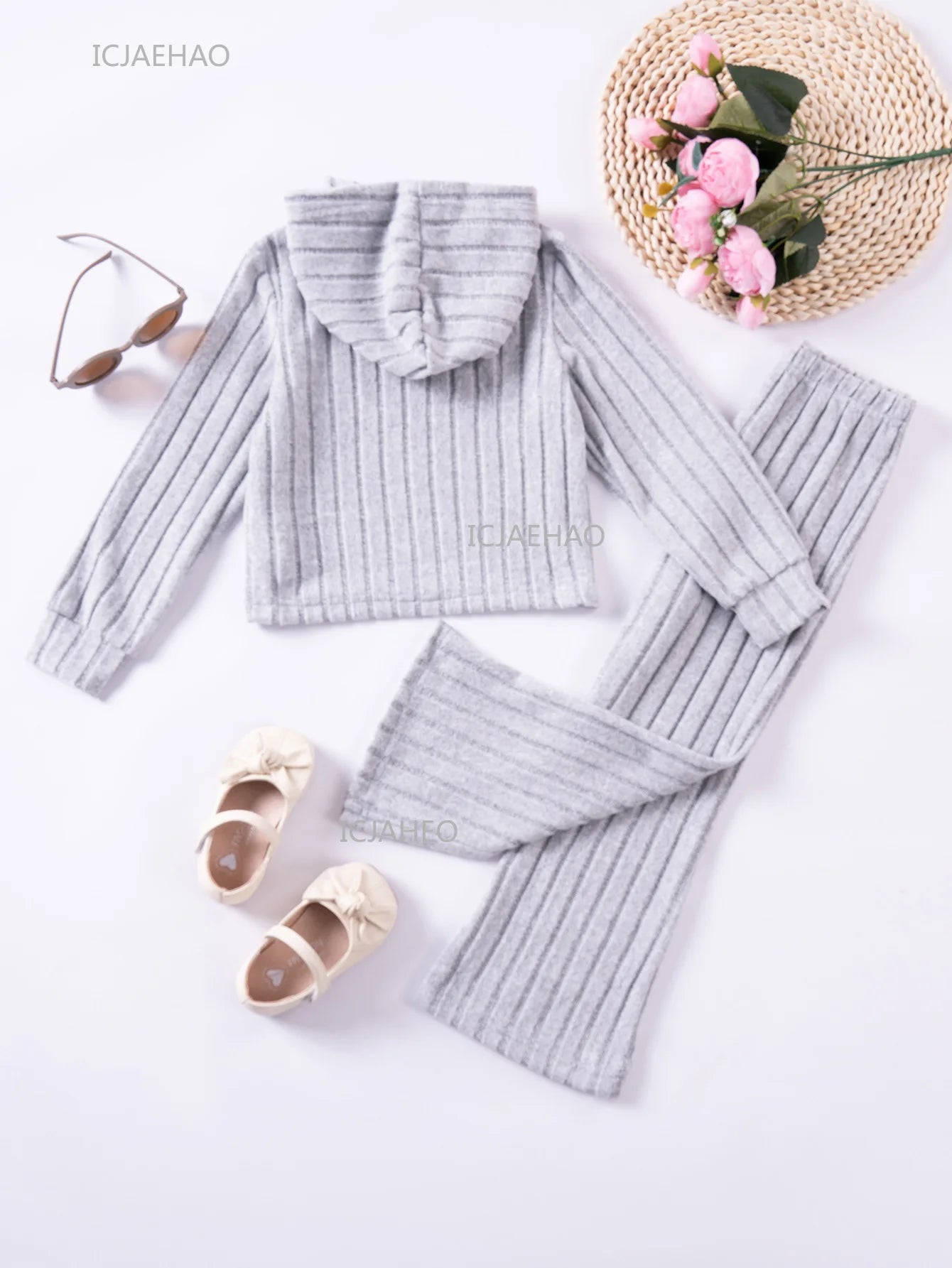 Girls Children Outfit Set Hooded Knit Sweater Long Sleeve Solid Pants Casual Clothing for Kids Toddler Daily Wear Autumn Spring