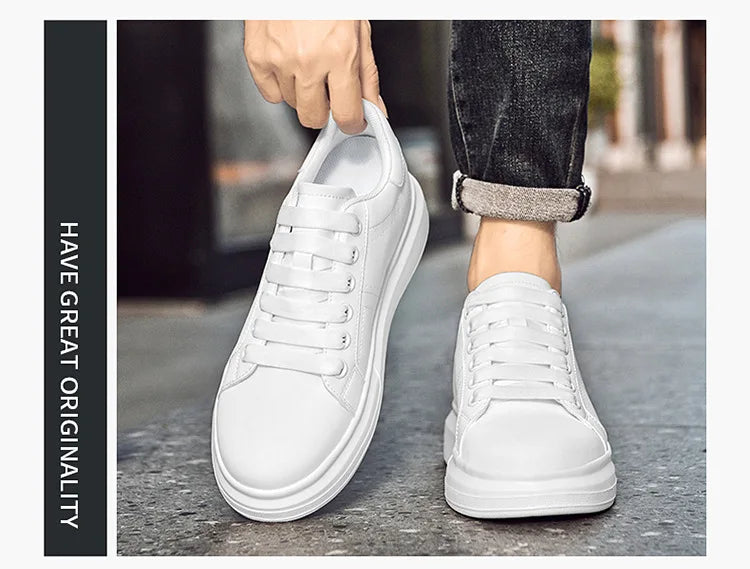 Men's Invisible Height Increasing Elevator Shoes Lace-up Sporty White Sneakers 6cm 8cm 10cm Taller Size Plus Invisible Elevate