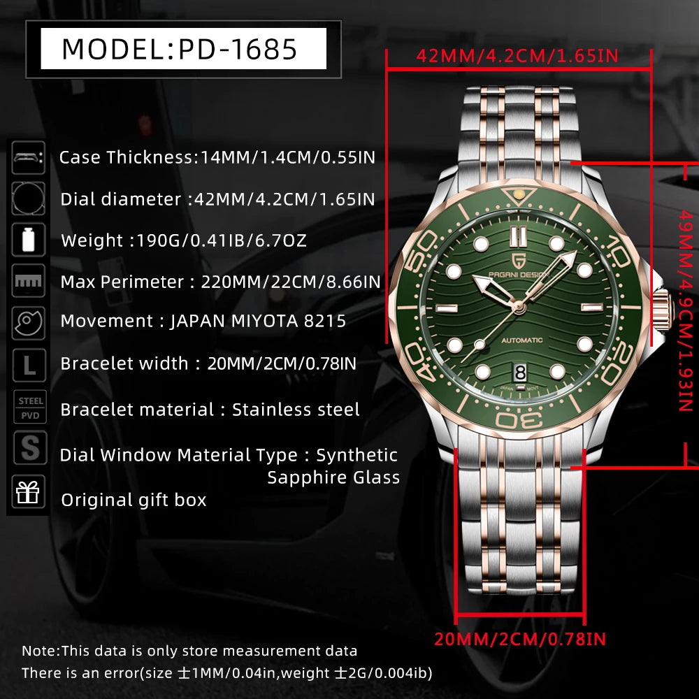 2026 New PAGANI DESIGN Gold Luxury Diving Mens Watches Automatic Watch For Men Mechanical Wristwatches AR Sapphire Ceramic Bezel