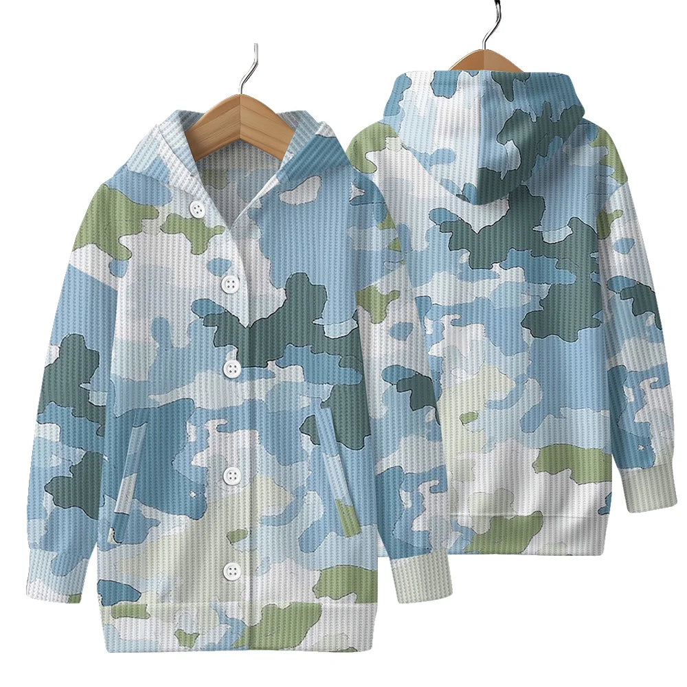 Trendy Camouflage Hooded Cardigan Coats Soft Button-Up Front All-Season Comfort for Outdoor & Indoor Wear Durable Casual Style