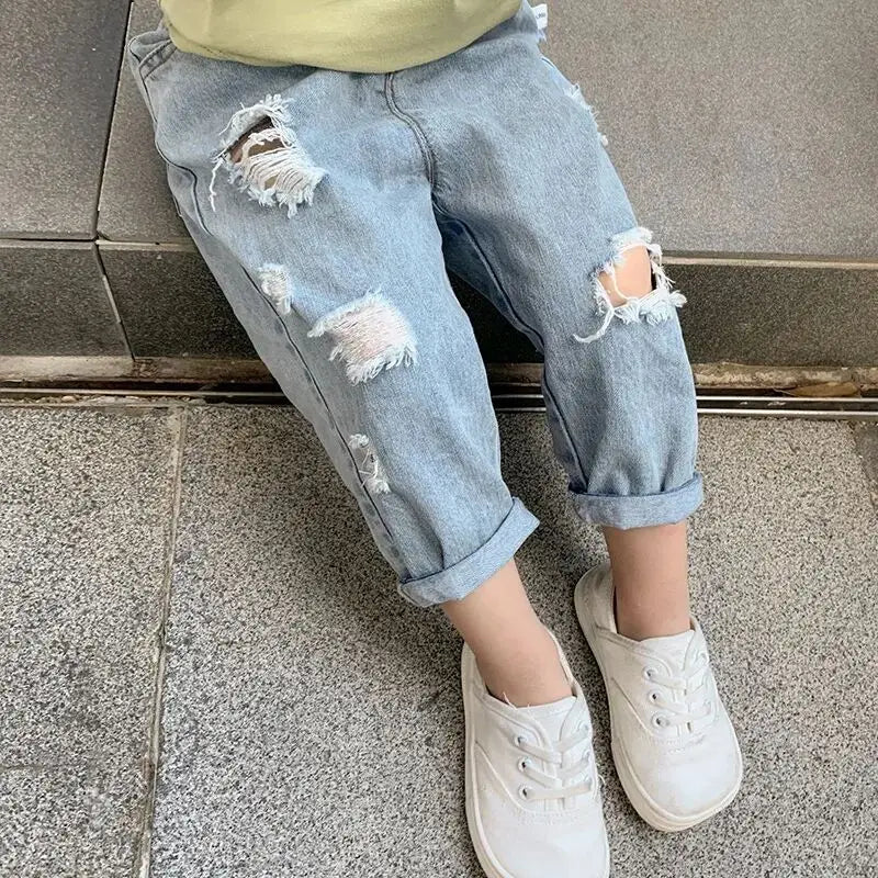 Kids Boys Pants Summer Ripped Jeans New Fashion Children's Baby Loose Casual Jeans Pants Boy and Girl Trousers