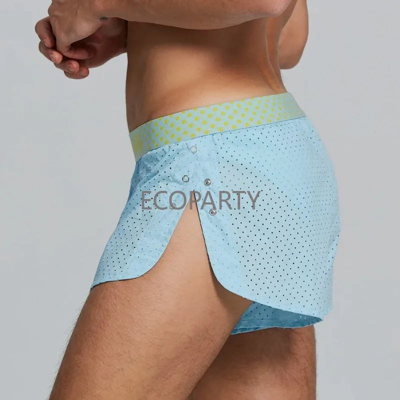 Summer new woven pure cotton Aro pants with side split button design, breathable mesh single-layer sleeping pants for men