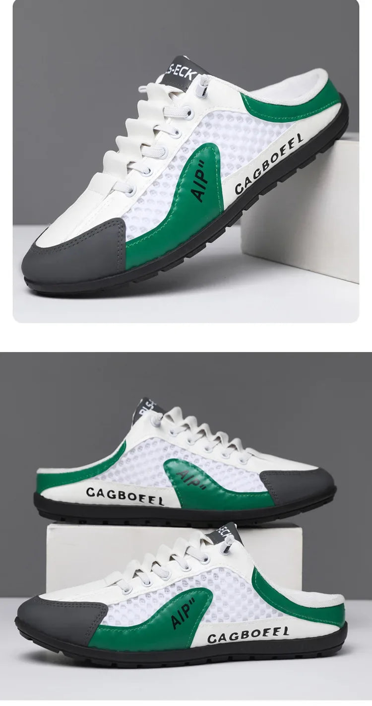 Men's Summer New Large Size Comfortable Half Support Fashionable Korean Style Breathable Popular Casual Shoes Mesh Lining