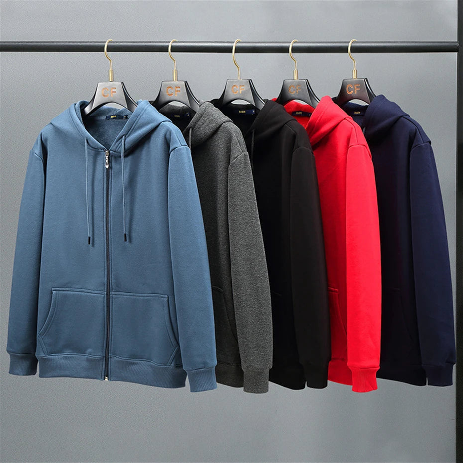 Plus Size 10XL 12XL Hoodie Men Autumn Winter Fleece Hoodies Solid Color Jacket Hoodies Big Size 12XL Blue Black Red Grey