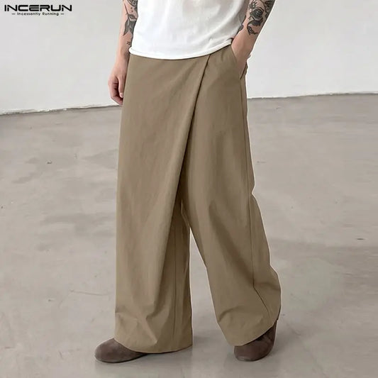 INCERUN Men's Pants Solid Color Joggers Elastic Waist Joggers Trousers For Man Streetwear Loose Casual Irregular Wide Leg Pants