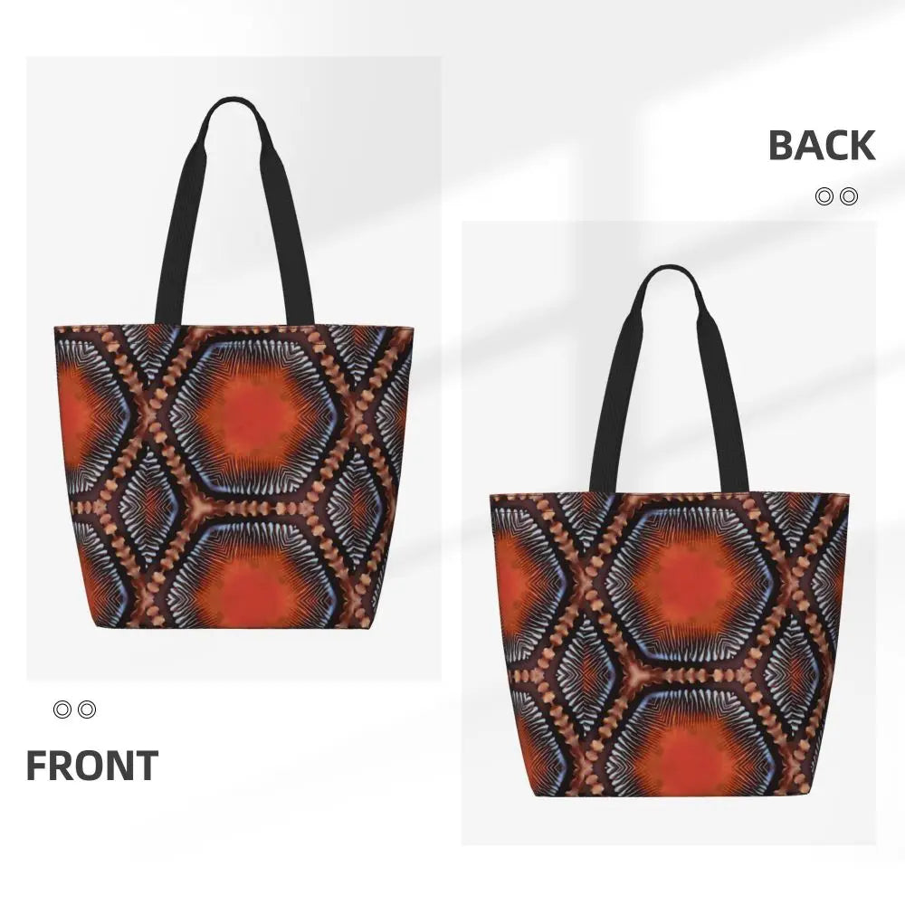 African Ankara Prints Grocery Shopping Tote Bags Women Geometric Ethnic Art Canvas Shoulder Shopper Bags Big Capacity Handbag