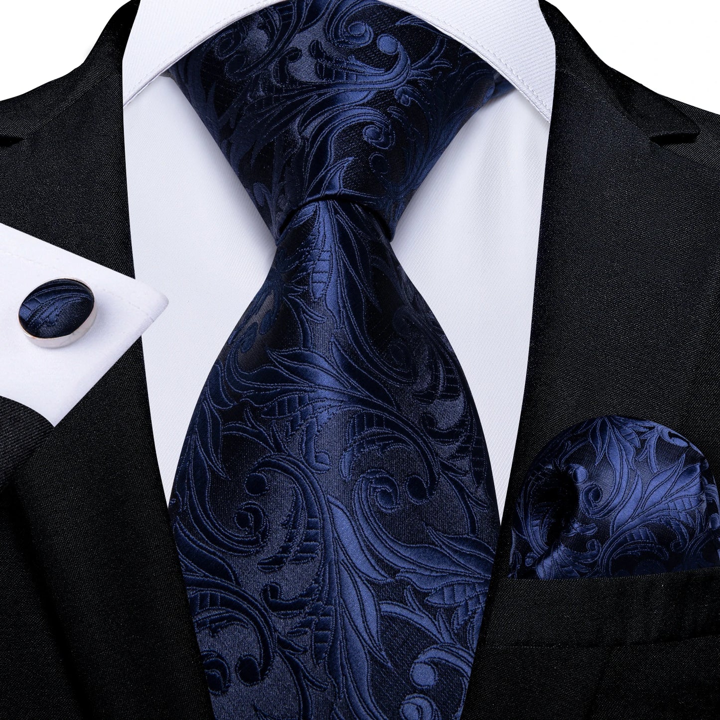 Royal Blue Paisley Plaid Striped Men tie Set with Handkerchief Cufflinks Wedding Prom Groom Accessories Perfect Gift for Men BAZAARHUBO
