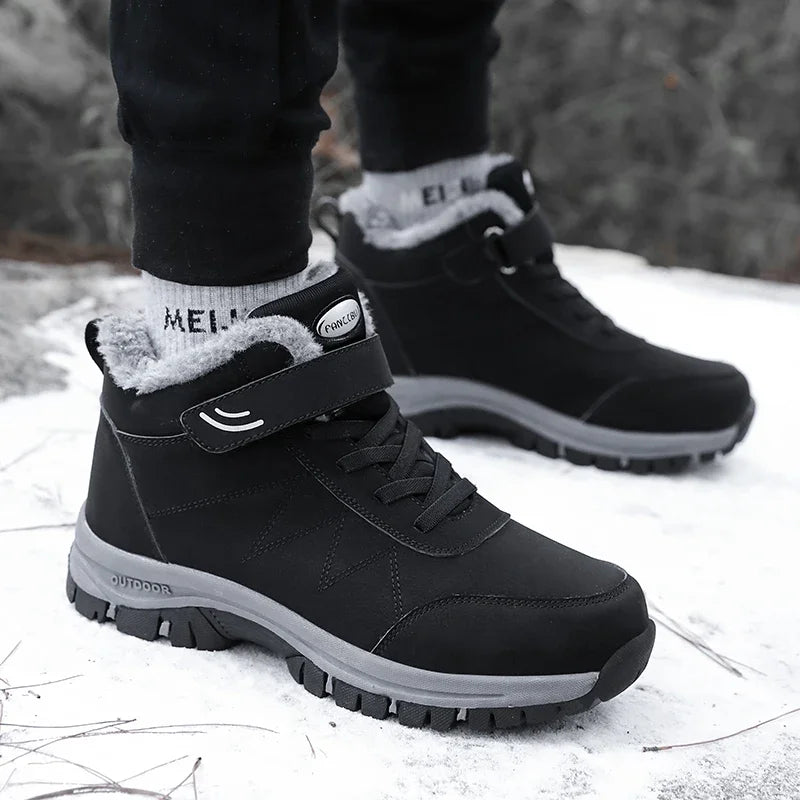 Men Waterproof Outdoor Boots Winter Warm Popular Footwear Male Suede Casual Snow Plush Warm Shoes Leather Walking Shoes 35-46