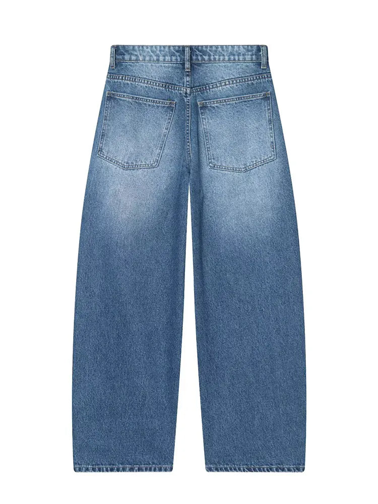 HH Women Fashion Baggy Straight Jeans Casual Loose Mid Waist Denim Pants Autumn Female High Street Chic Trousers Jeans