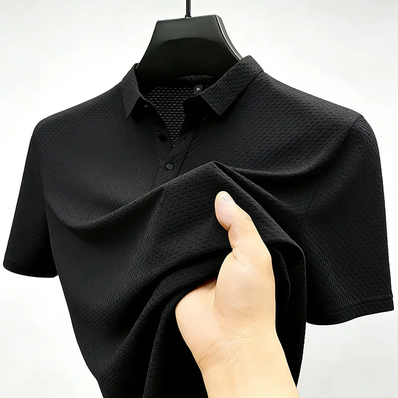 Men's Solid Color Short Sleeve Polo Shirt With Waffle Weave Design Fashionable Turn Down Collar Base Layer Ideal  Hiking Running