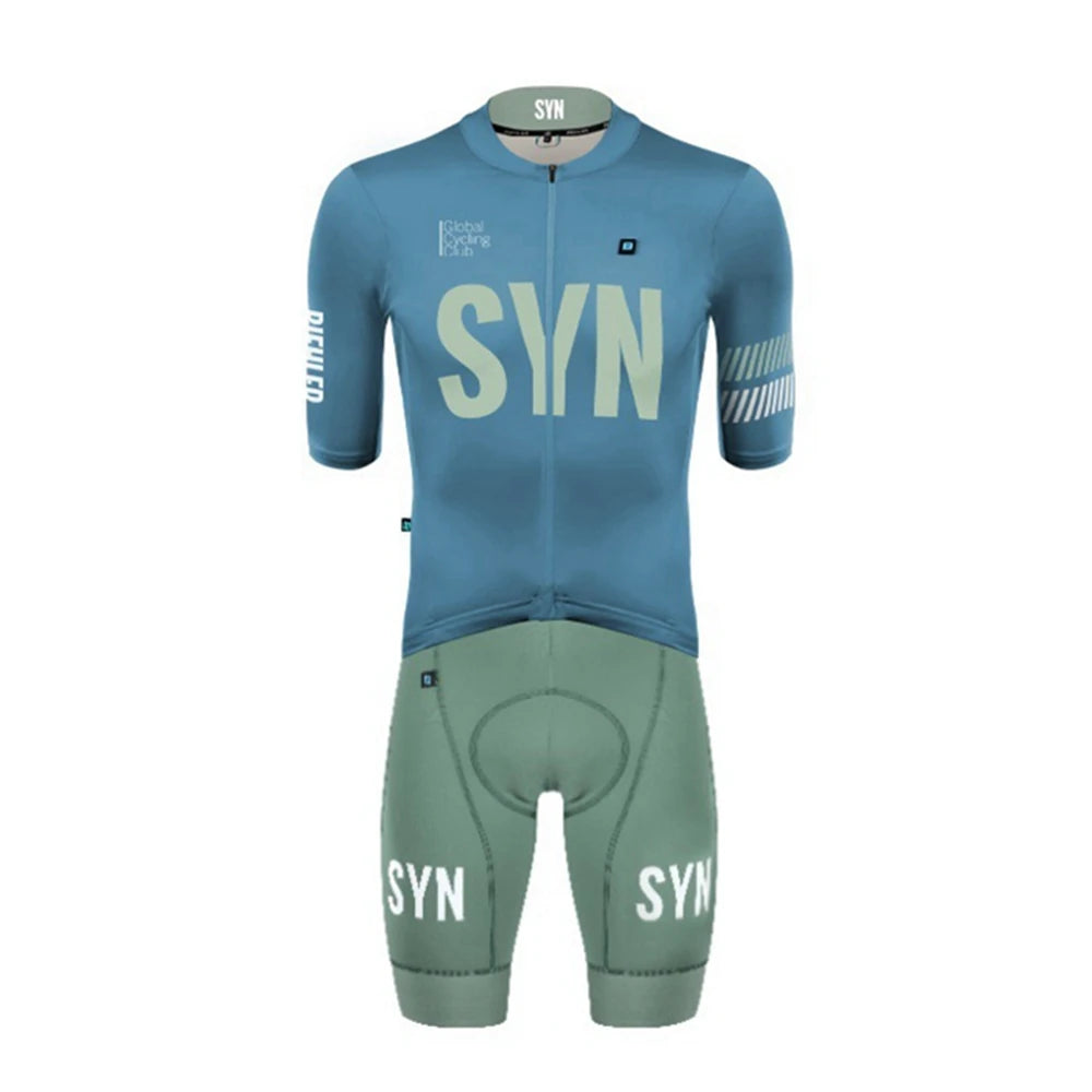 SYN Men's cycling sportswear summer set breathable sweat wicking short sleevecycling Jersey and high-quality Bib shorts