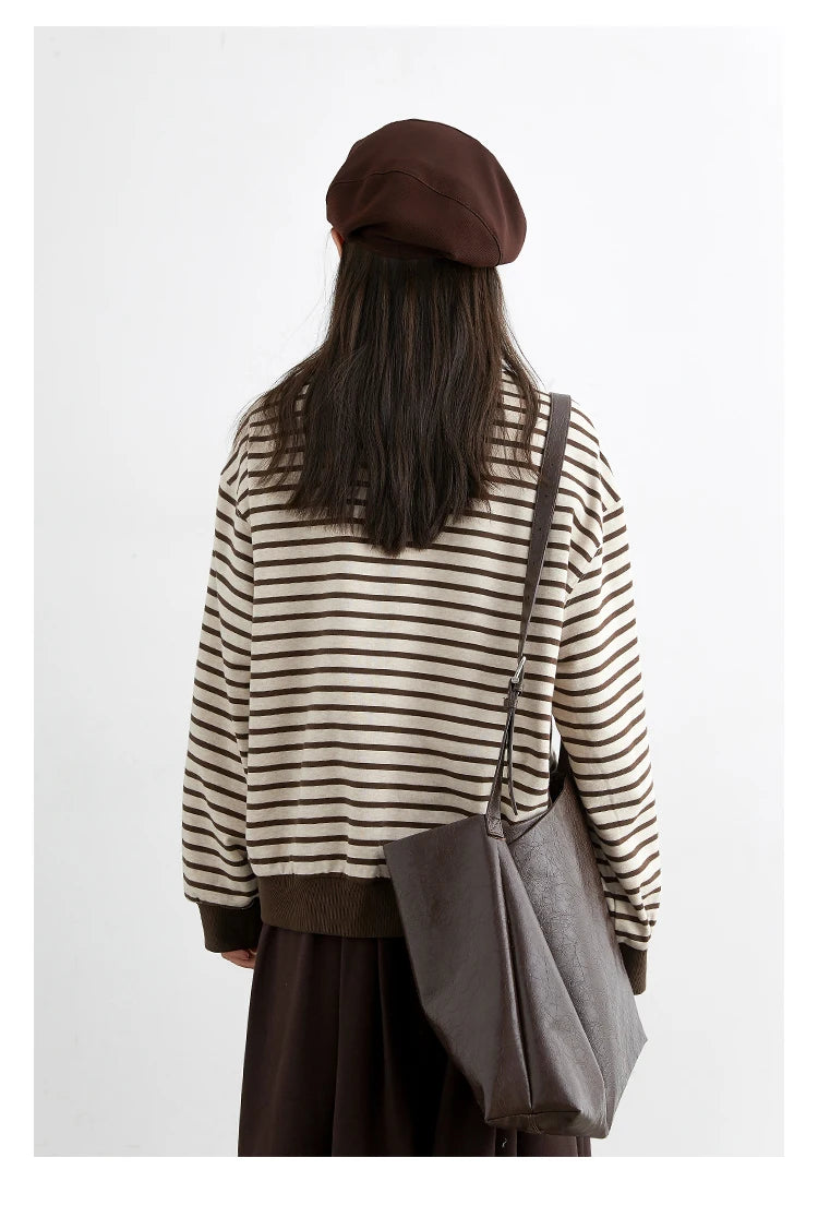 CHIC VEN New Women T-Shirts Loose Casual Round Neck Striped Dog Print Long Sleeved Female Tees Pullover Autumn Winter 2025
