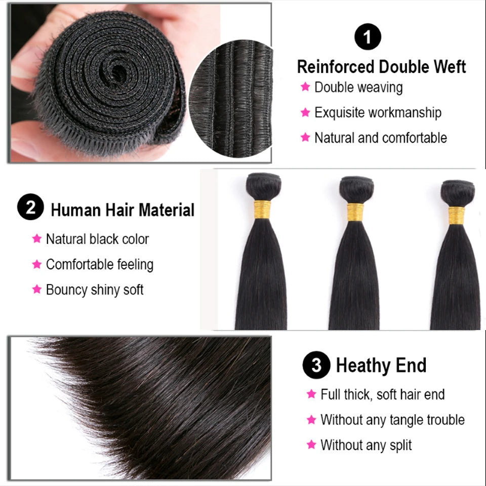 38 40 Inch Bone Straight 100% Virgin Unprocessed Human Hair Bundles Deal Raw Hair Extensions Brazilian Natural Black Wholesale
