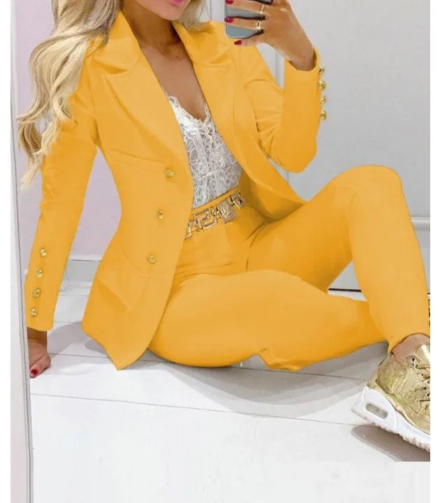 Womens Autumn Two Piece Coat And Pants Set Casual Jacket Trousers 2023