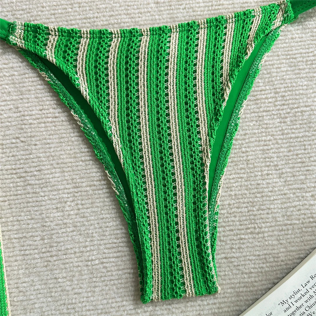 With Pants Striped Halter Bikini Female Swimsuit Women Swimwear Three-pieces Bikini set Brazilian Bather Bathing Suit Swim SW773