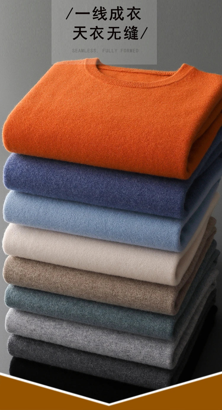 100% Merino Wool Sweater Men's O Neck Pullover Tops One-piece ready-to-wear Autumn Winter Solid Color Sweater Versatile Basic