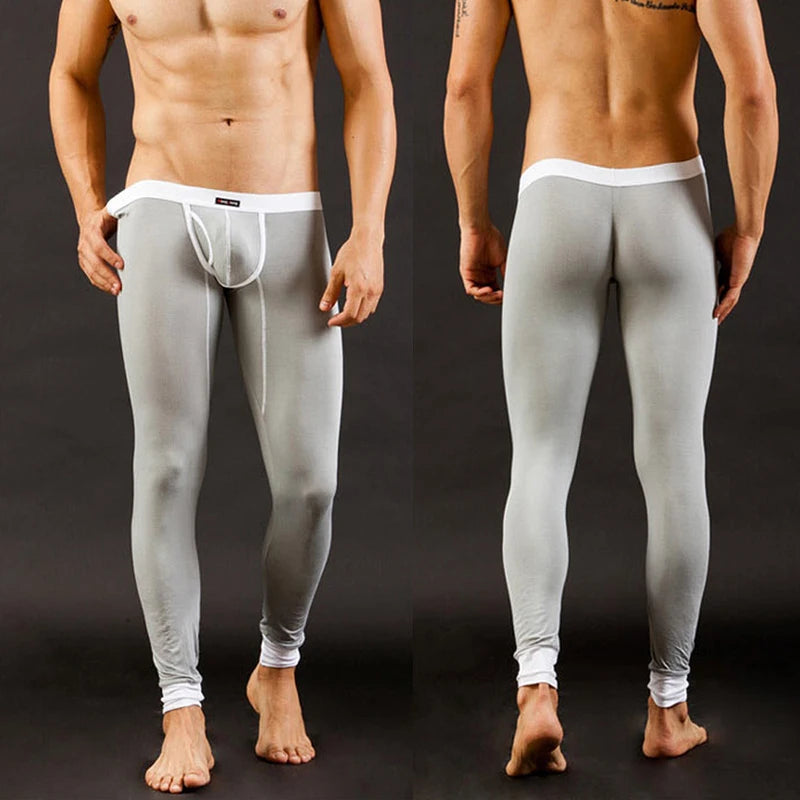 Mens Thermal Underwear Low Rise Modal Base Layer Open Front Pants Autumn Warm Thin Stretchy Comfortable Leggings