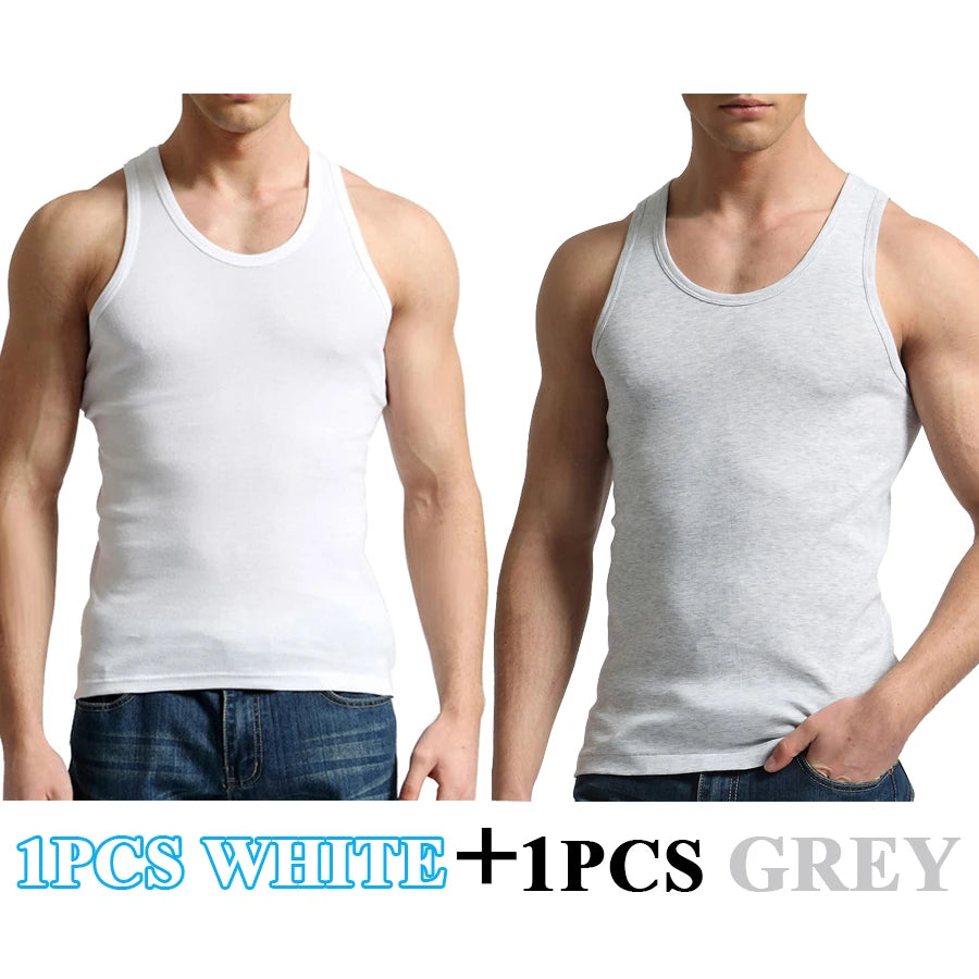 Tank Tops Men Fitness Cool Summer 100% Cotton Vest Male Sleeveless Tops Gym Slim Casual Undershirt Mens Gift 10 Colors 1PCS