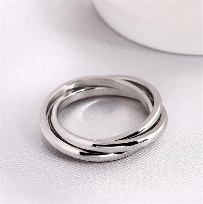 2026 Fashion Triple Interlocked Wedding Rings for Lovers Stainless Steel Three-in-One Promise Ring Valentine's Day Gifts