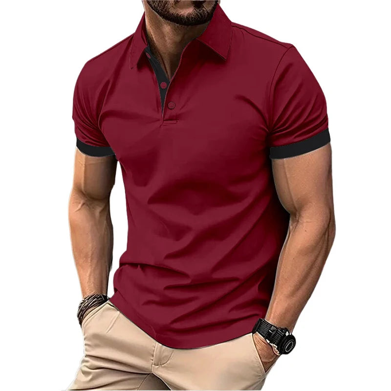 Summer Short Sleeve Polo Shirt Mens Large Stritching T Shirts Lapel Business Breathable Tee Shirt Lightweight Sweatwear