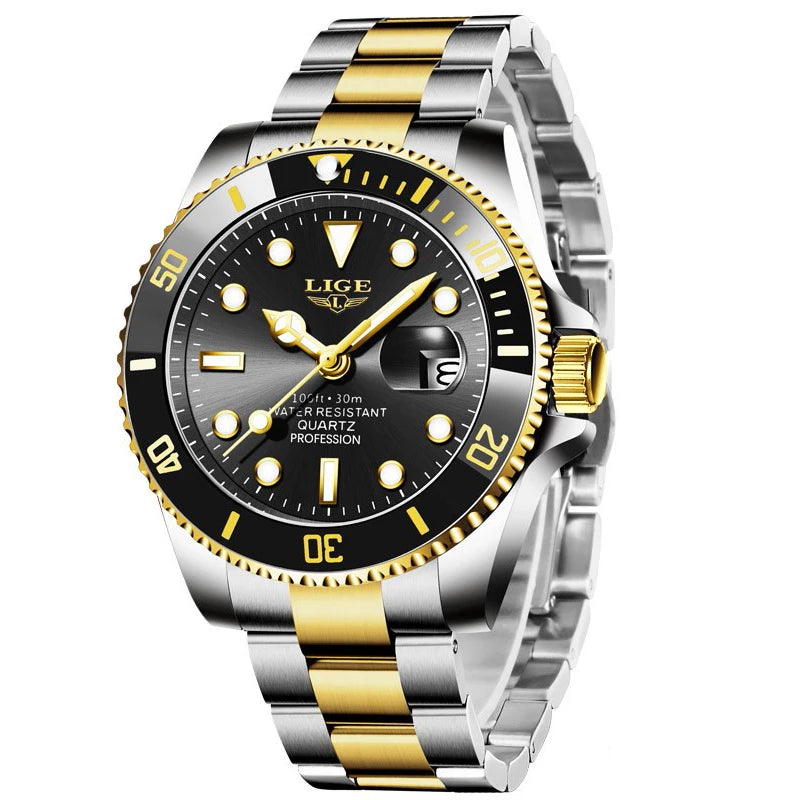 LIGE Top Original Men Quartz Watches Blue Waterproof Watch for Men Stainless Steel Quartz Men Luxury Watch Luminous Wristwatch