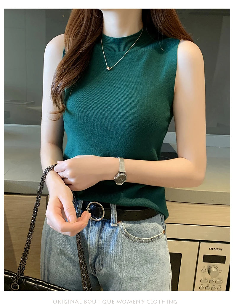 AOSSVIAO 2026 Summer Versatile Knit Sleeveless Tops Women Basic Solid Tank Tops Casual O-neck Slim Thin Tees Female Tops Vest