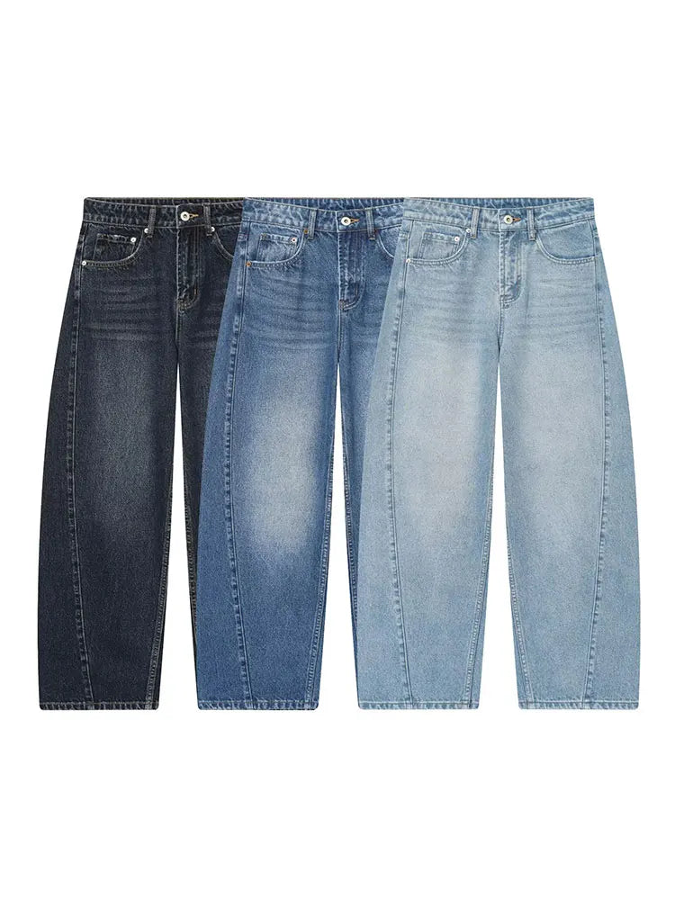HH Women Fashion Baggy Straight Jeans Casual Loose Mid Waist Denim Pants Autumn Female High Street Chic Trousers Jeans