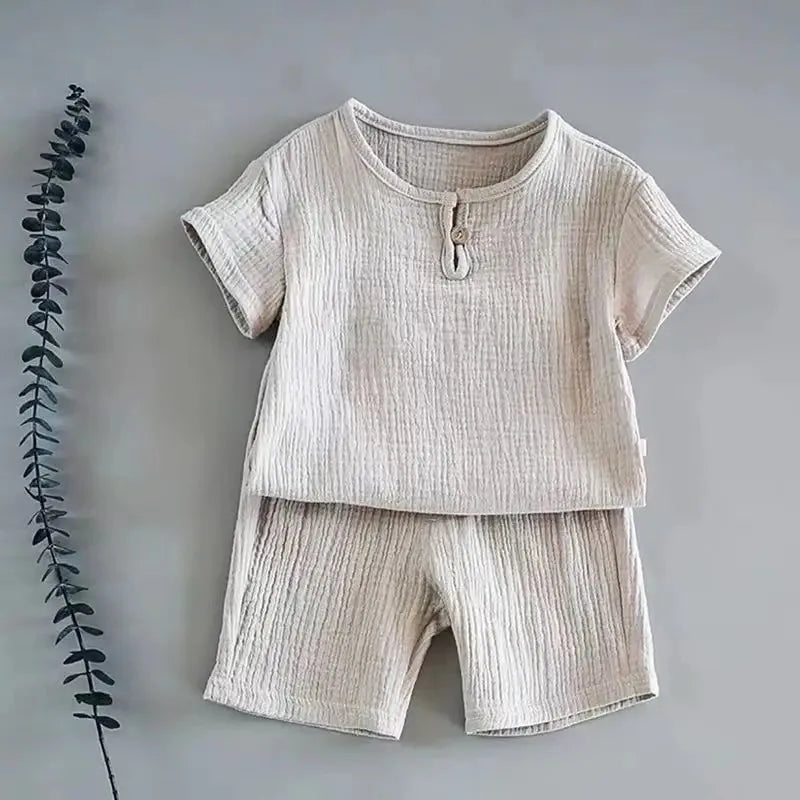 Summer Children's Clothing Set Cotton Linen Sports Baby Girl Boy 2-Piece T-shirt Shorts Outfit for Kids Aged 1-6 Years