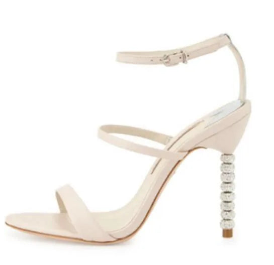Red Silk Thin Straps Silver Frosting Beads Heels Sandals Wedding High Heels Cutout Open Toe Metal Beading Heels Banquet Shoes