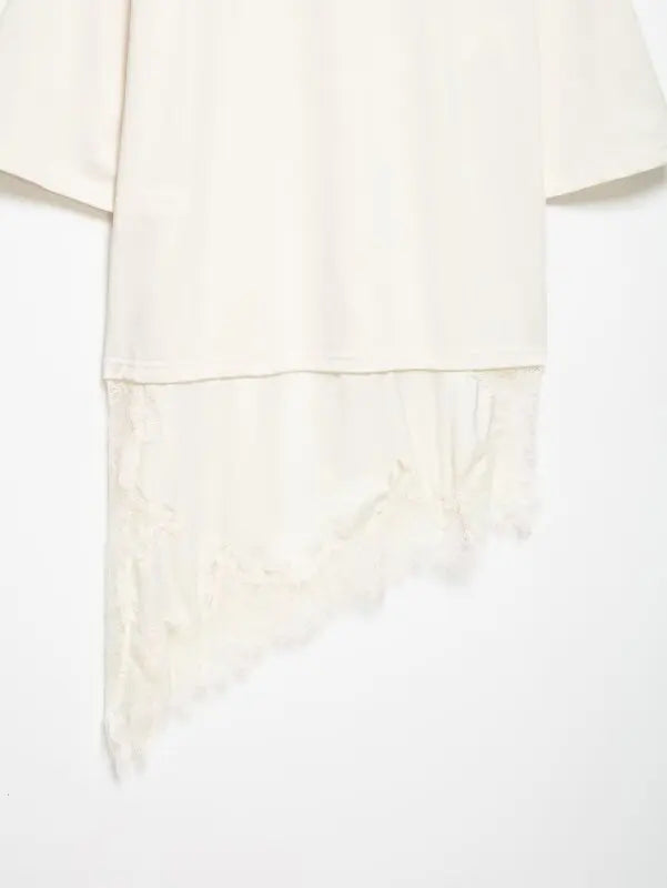 Women's Spring Summer Asymmetric Lace Trim Half Sleeve T-Shirt Back to School Casual Daily Wear Fashion Versatile Top 4 Colors