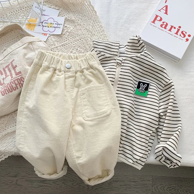 Fashion children's clothing Autumn Winter Kids solid color Corduroy pants Boys soft loose Trousers Girls all-match casual pants