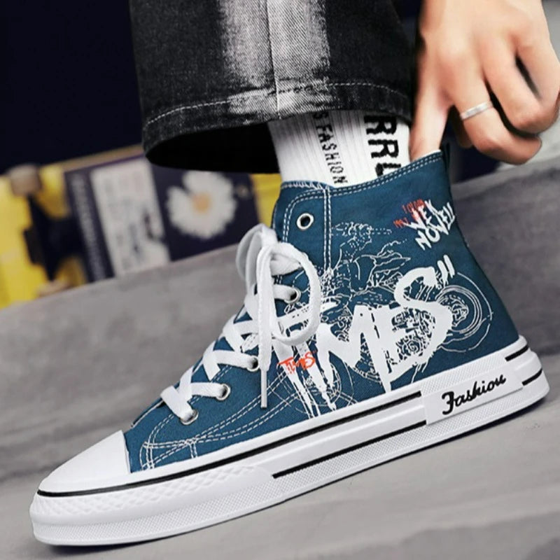 Men Shoes High Top Canvas Shoes Outdoor Breathable Walking Shoes Fashion Lightweight Sneakers Non-slip Flat Casual Shoe Tenis