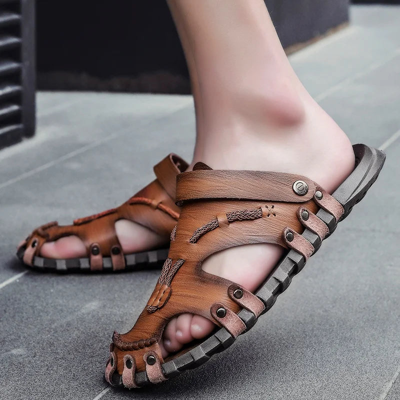 Summer Handmade Leather Sandals for Fashion Men Casual Shoes Comfortable Slippers
