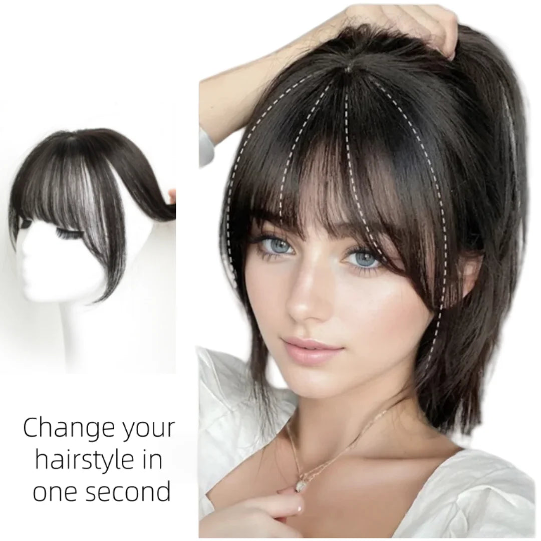 360° Coverage Natural Black Human Hair Bangs Clips in Hairpieces for Women False Natural Bangs with Thinning Hair Extensions